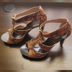Michael Kors Snakeskin Berkley Strappy Heels with Front Zip